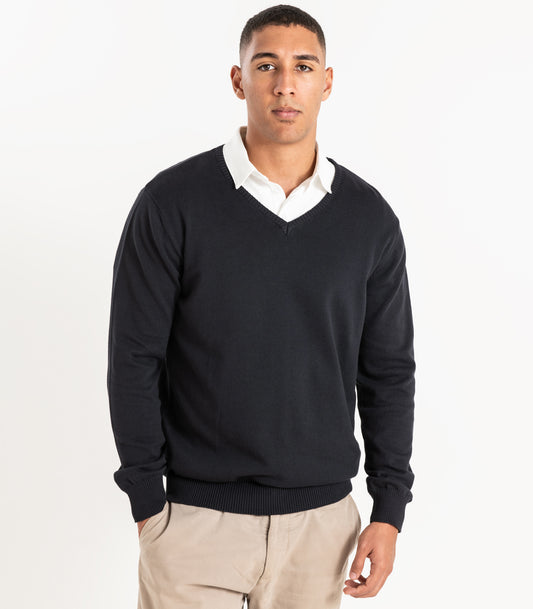 Bhumi Organic Cotton - Fine Knit V-Neck Sweater - Charcoal