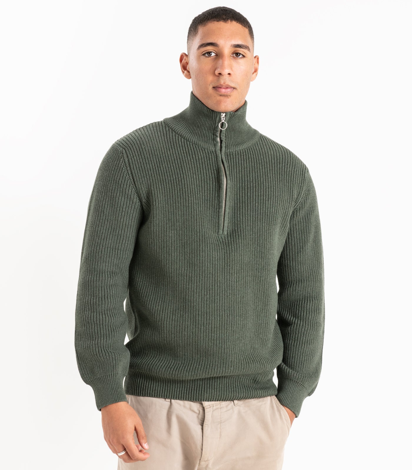 Bhumi Organic Cotton - Zip Knit Sweater - Olive