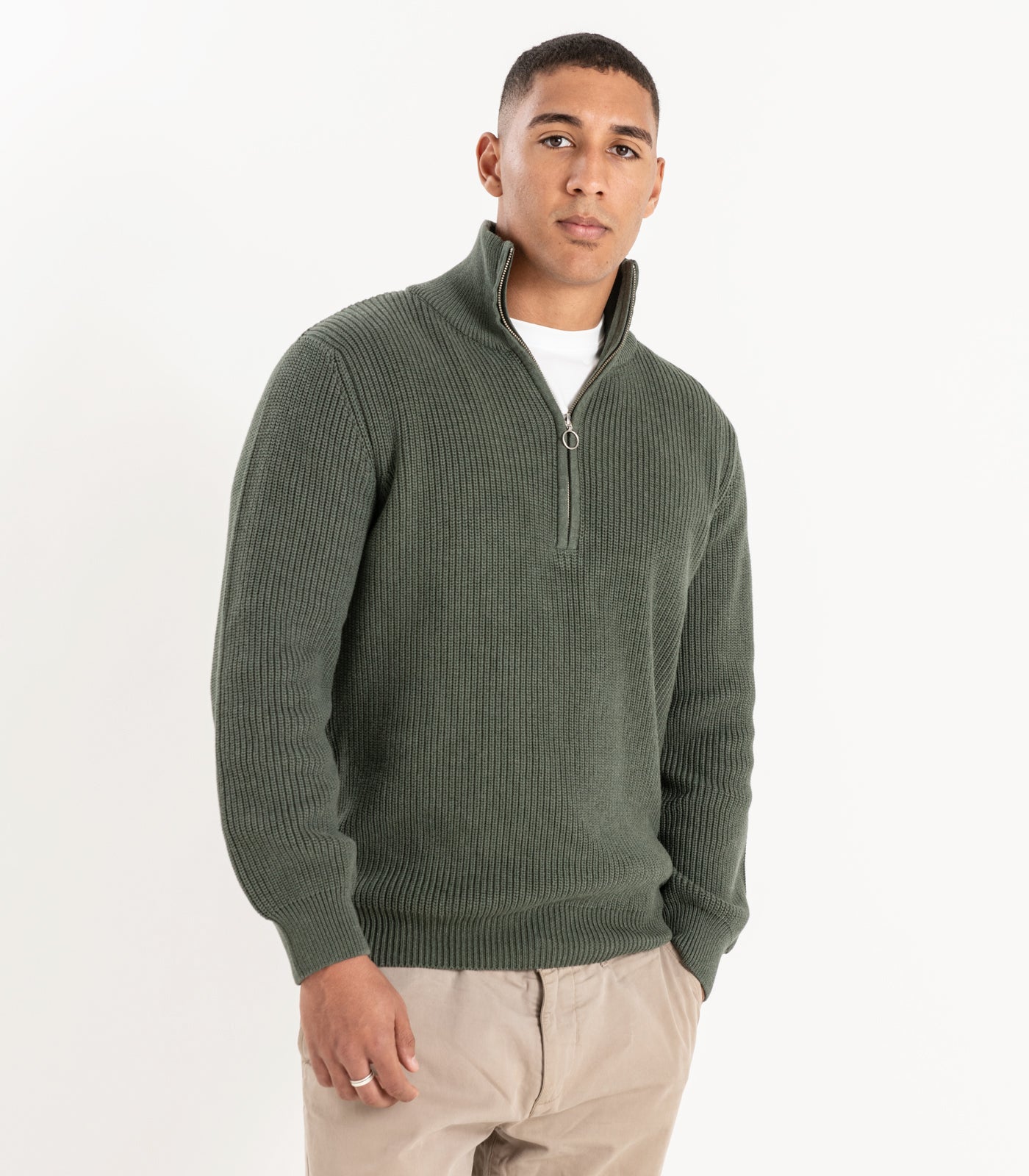 Bhumi Organic Cotton - Zip Knit Sweater - Olive