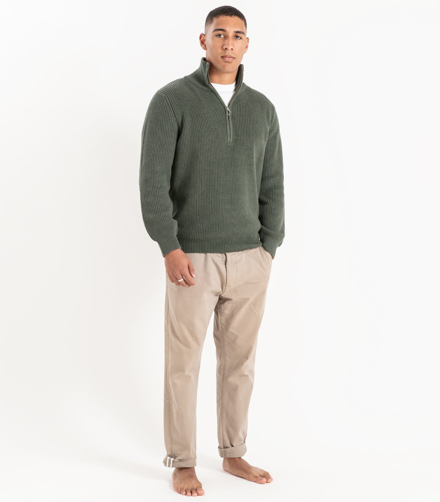 Bhumi Organic Cotton - Zip Knit Sweater - Olive