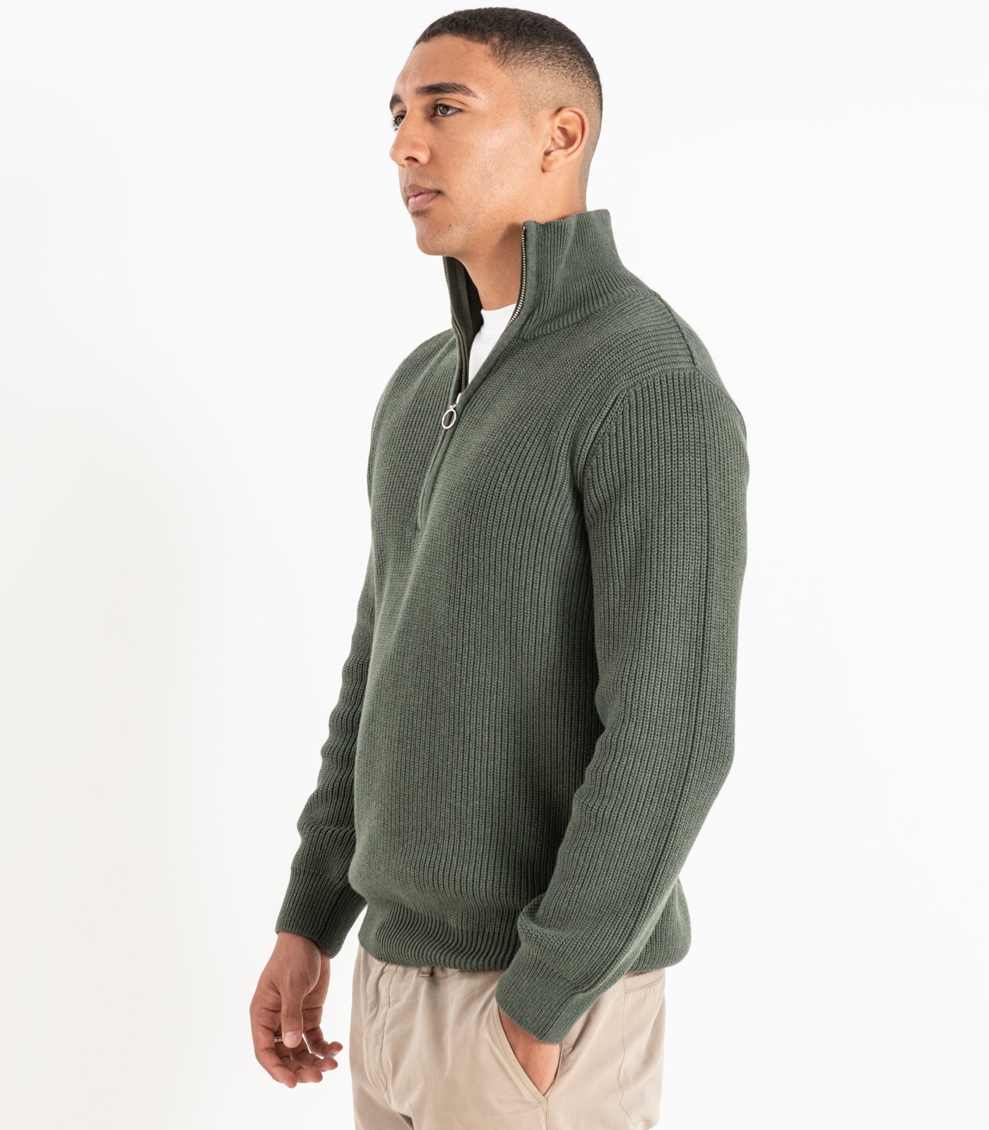 Bhumi Organic Cotton - Zip Knit Sweater - Olive