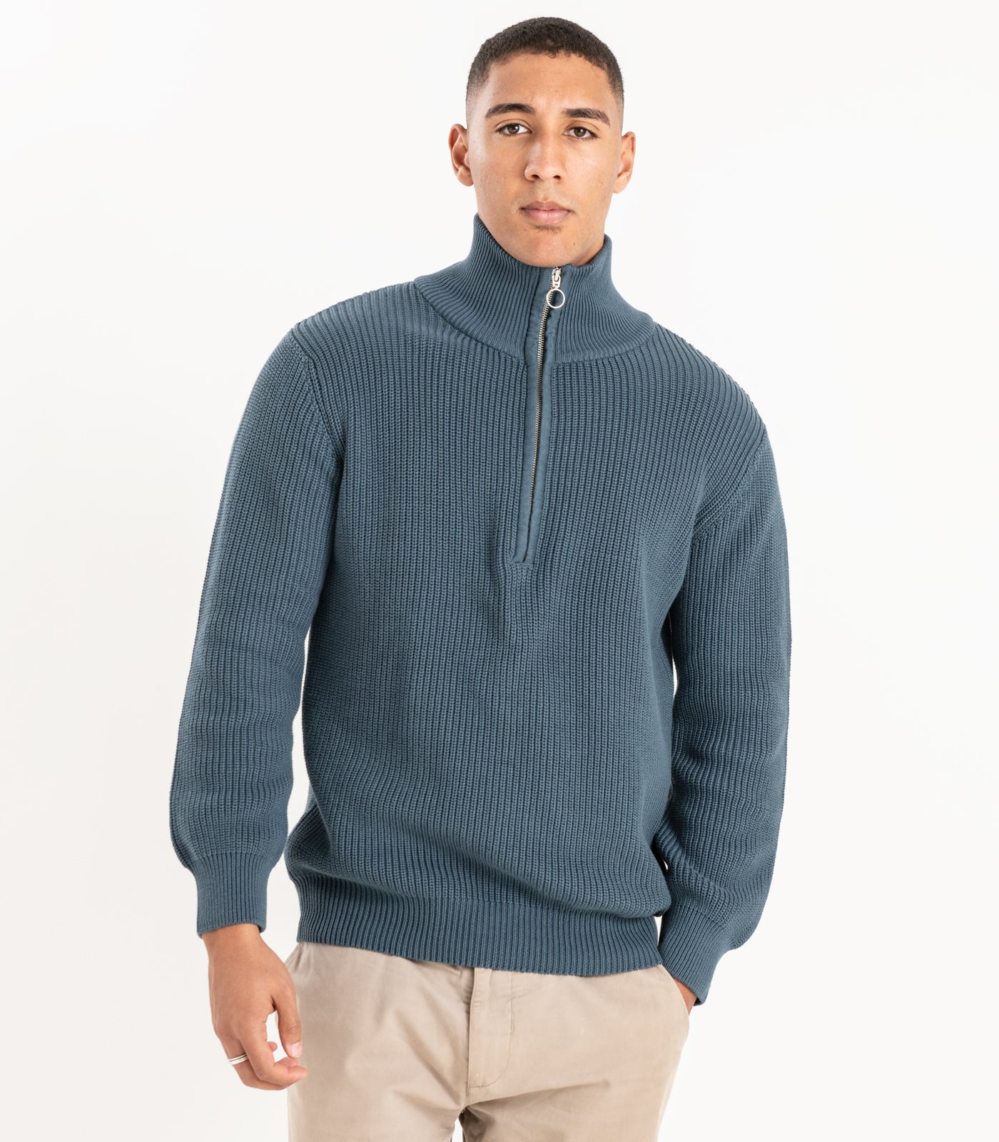 Bhumi Organic Cotton - Zip Knit Sweater - Orion Blue