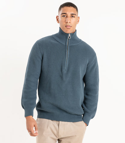 Bhumi Organic Cotton - Zip Knit Sweater - Orion Blue