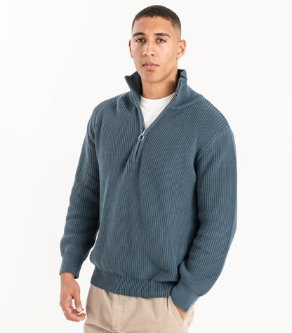 Bhumi Organic Cotton - Zip Knit Sweater - Orion Blue