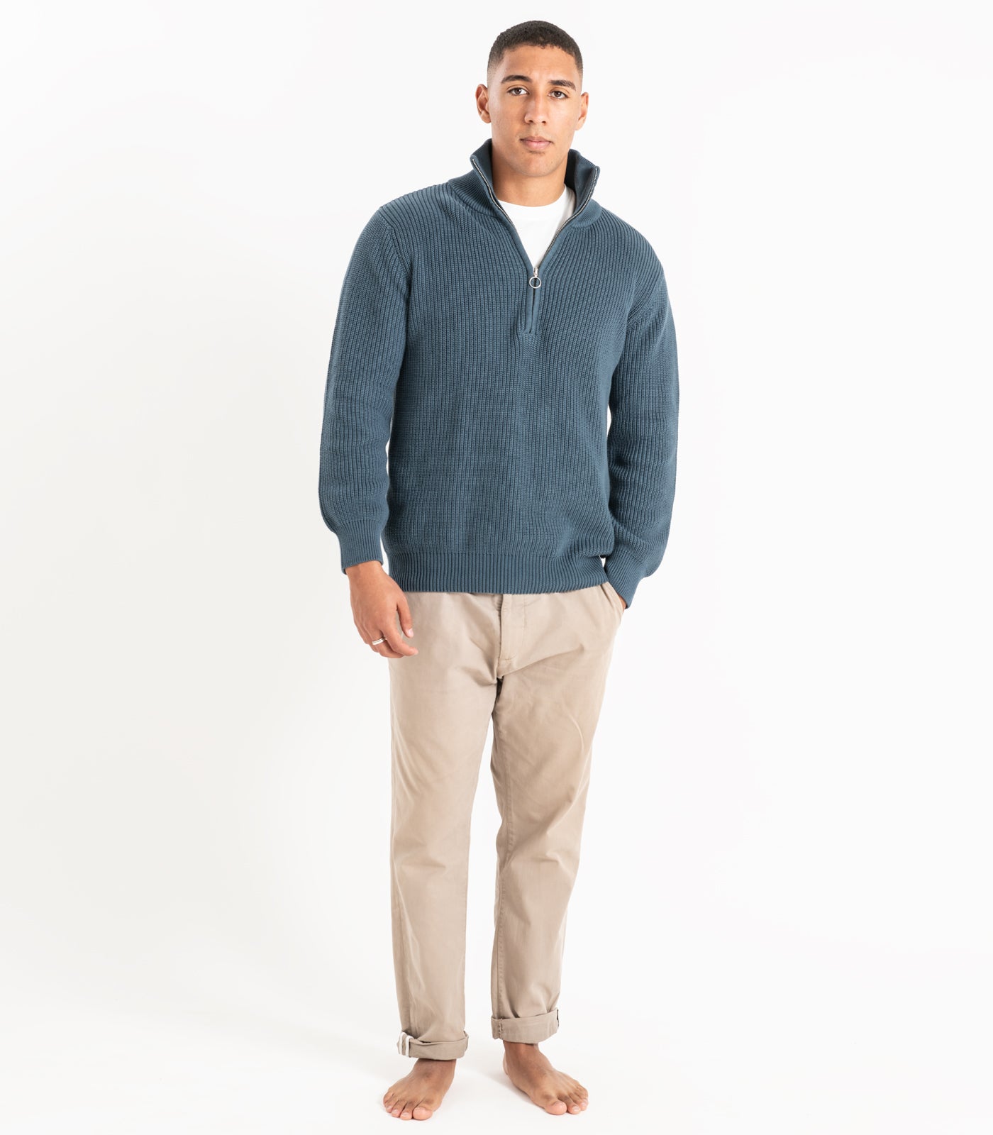 Bhumi Organic Cotton - Zip Knit Sweater - Orion Blue