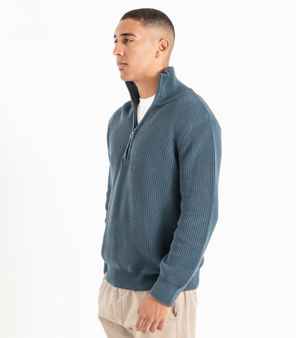 Bhumi Organic Cotton - Zip Knit Sweater - Orion Blue