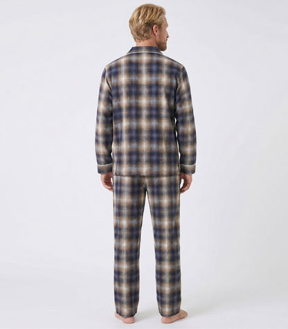 Men's Organic Cotton Flannelette Long PJ Set - Blue Plaid