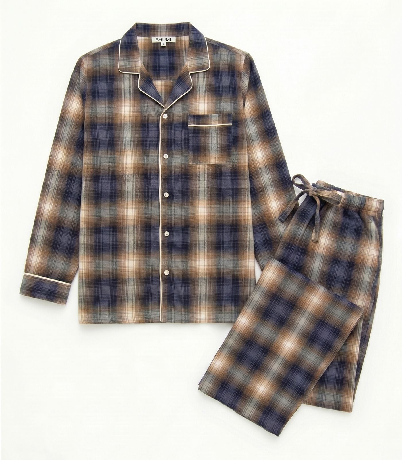 Men's Organic Cotton Flannelette Long PJ Set - Blue Plaid