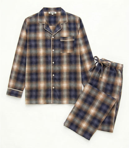 Men's Organic Cotton Flannelette Long PJ Set - Blue Plaid