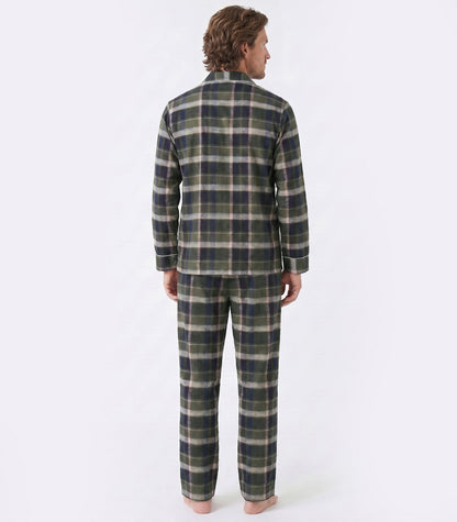 Men's Organic Cotton Flannelette Long PJ Set - Green Plaid