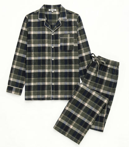 Men's Organic Cotton Flannelette Long PJ Set - Green Plaid