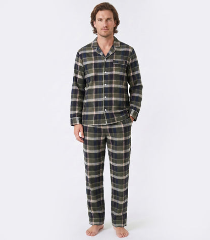Men's Organic Cotton Flannelette Long PJ Set - Green Plaid