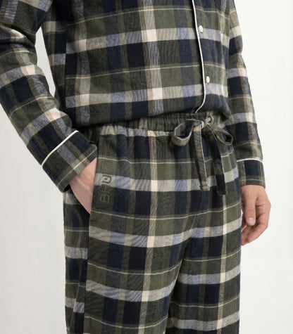 Men's Organic Cotton Flannelette Long PJ Set - Green Plaid