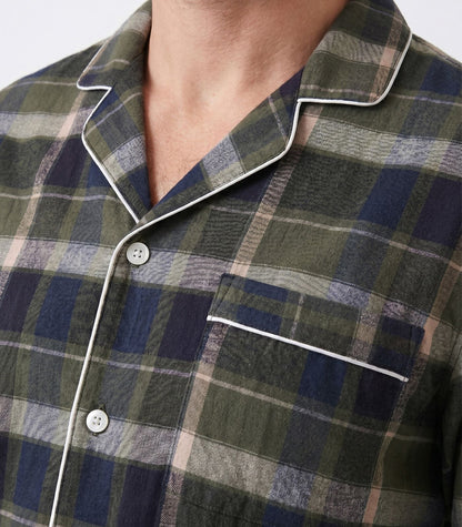 Men's Organic Cotton Flannelette Long PJ Set - Green Plaid