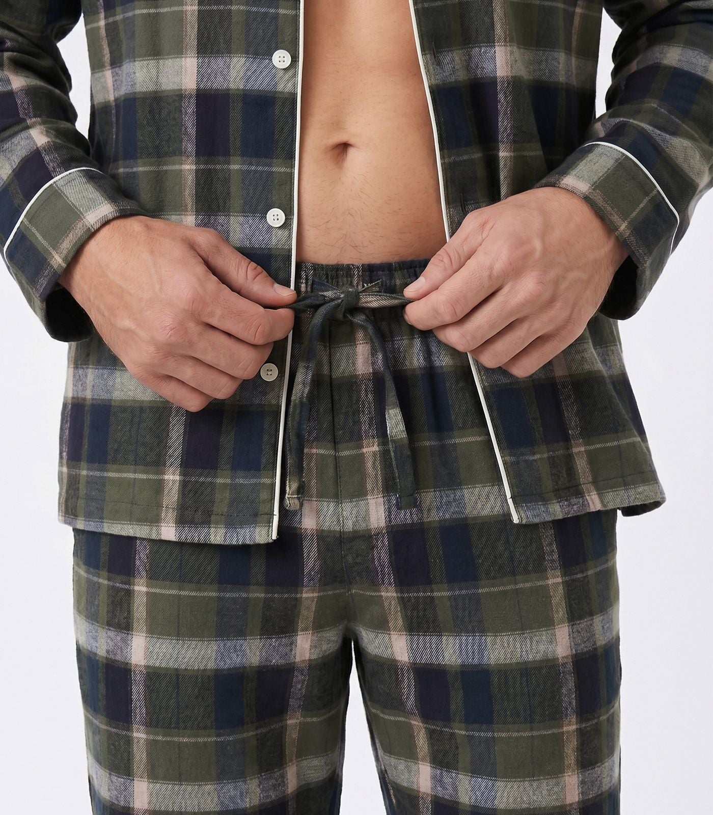 Men's Organic Cotton Flannelette Long PJ Set - Green Plaid