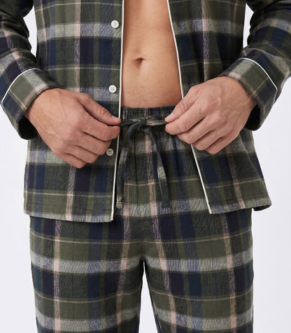Men's Organic Cotton Flannelette Long PJ Set - Green Plaid