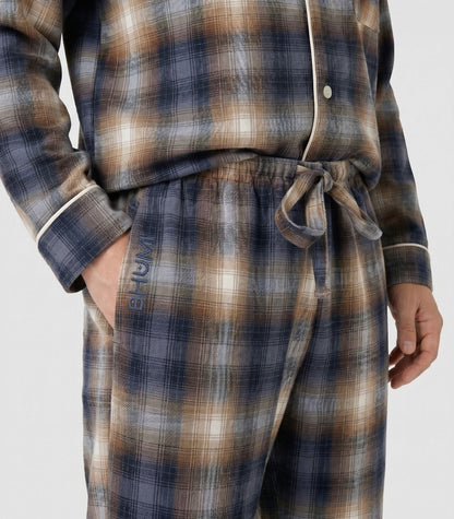 Men's Organic Cotton Flannelette Long PJ Set - Blue Plaid