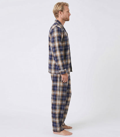 Men's Organic Cotton Flannelette Long PJ Set - Blue Plaid