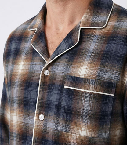 Men's Organic Cotton Flannelette Long PJ Set - Blue Plaid