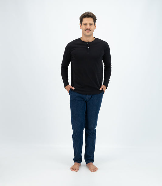 Bhumi Organic Cotton - Men's Henley Long Sleeve Shirt - Black