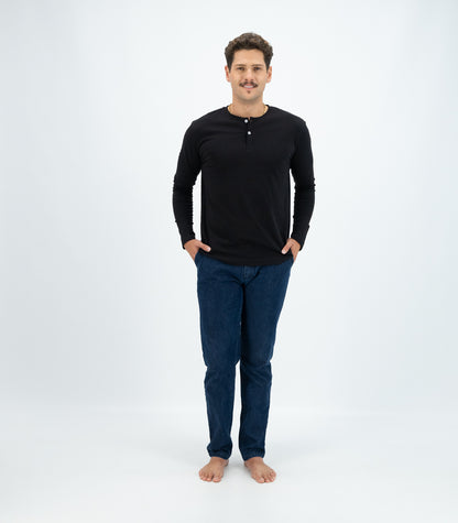 Bhumi Organic Cotton - Men's Henley Long Sleeve Shirt - Black