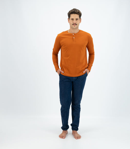 Bhumi Organic Cotton - Men's Henley Long Sleeve Shirt - Cinnamon