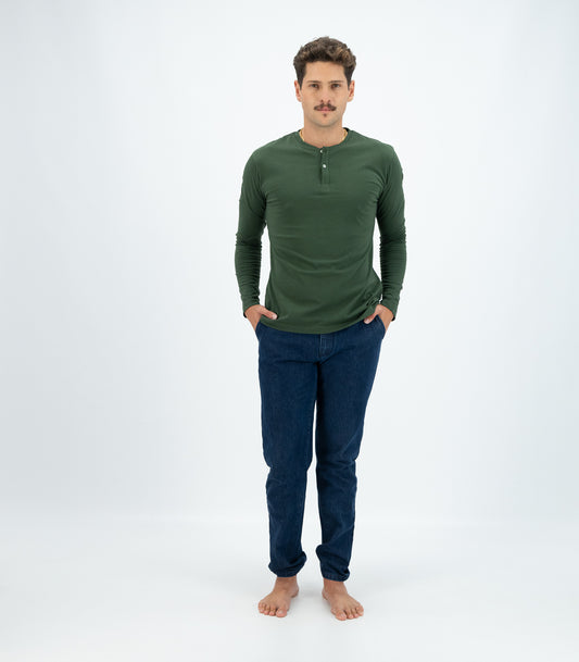 Bhumi Organic Cotton - Men's Henley Long Sleeve Shirt - Kombu Green