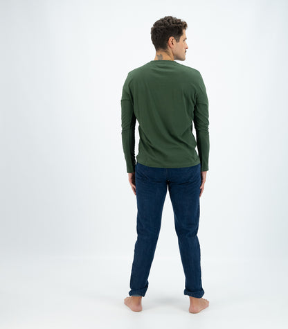 Bhumi Organic Cotton - Men's Henley Long Sleeve Shirt - Kombu Green