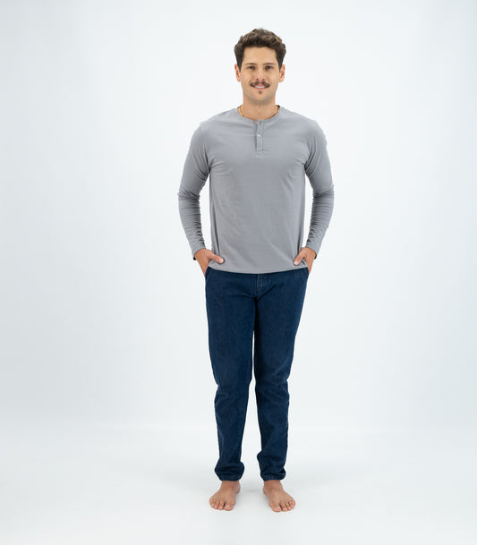 Bhumi Organic Cotton - Men's Henley Long Sleeve Shirt - Titanium
