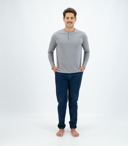 Bhumi Organic Cotton - Men's Henley Long Sleeve Shirt - Titanium