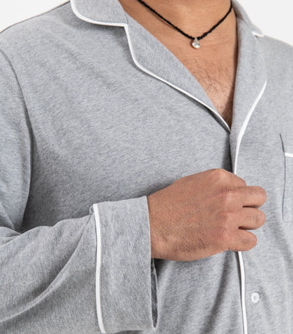 Bhumi Organic Cotton - Men's Jersey Long PJ Set - Grey Melange