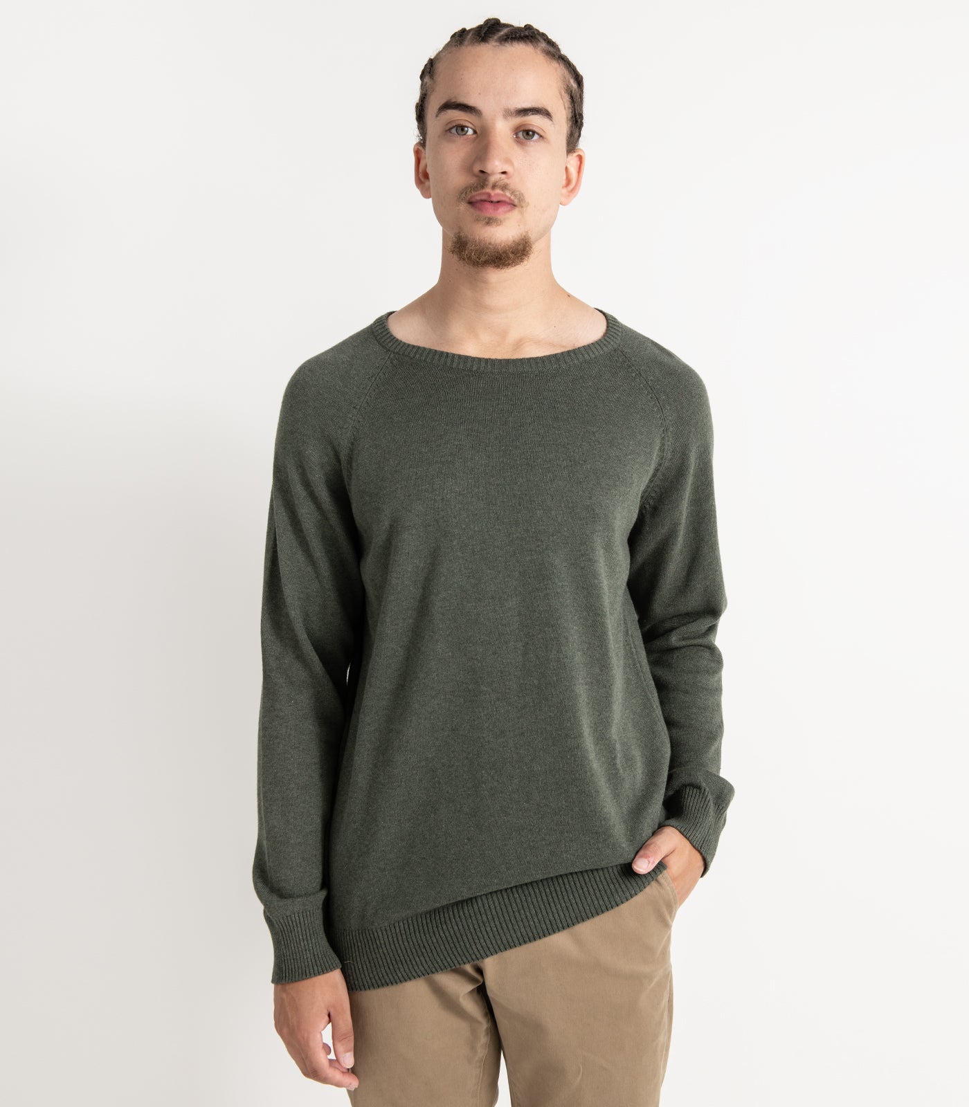 Bhumi Organic Cotton - Mens Fine Knit Round Neck Sweater (3 pack) - Olive