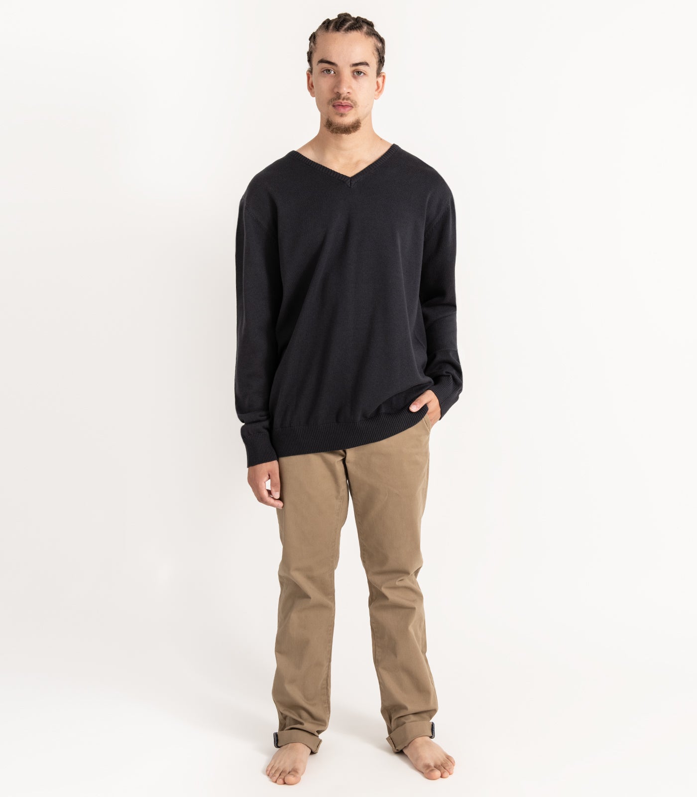Bhumi Organic Cotton - Fine Knit V Neck Sweater - Charcoal