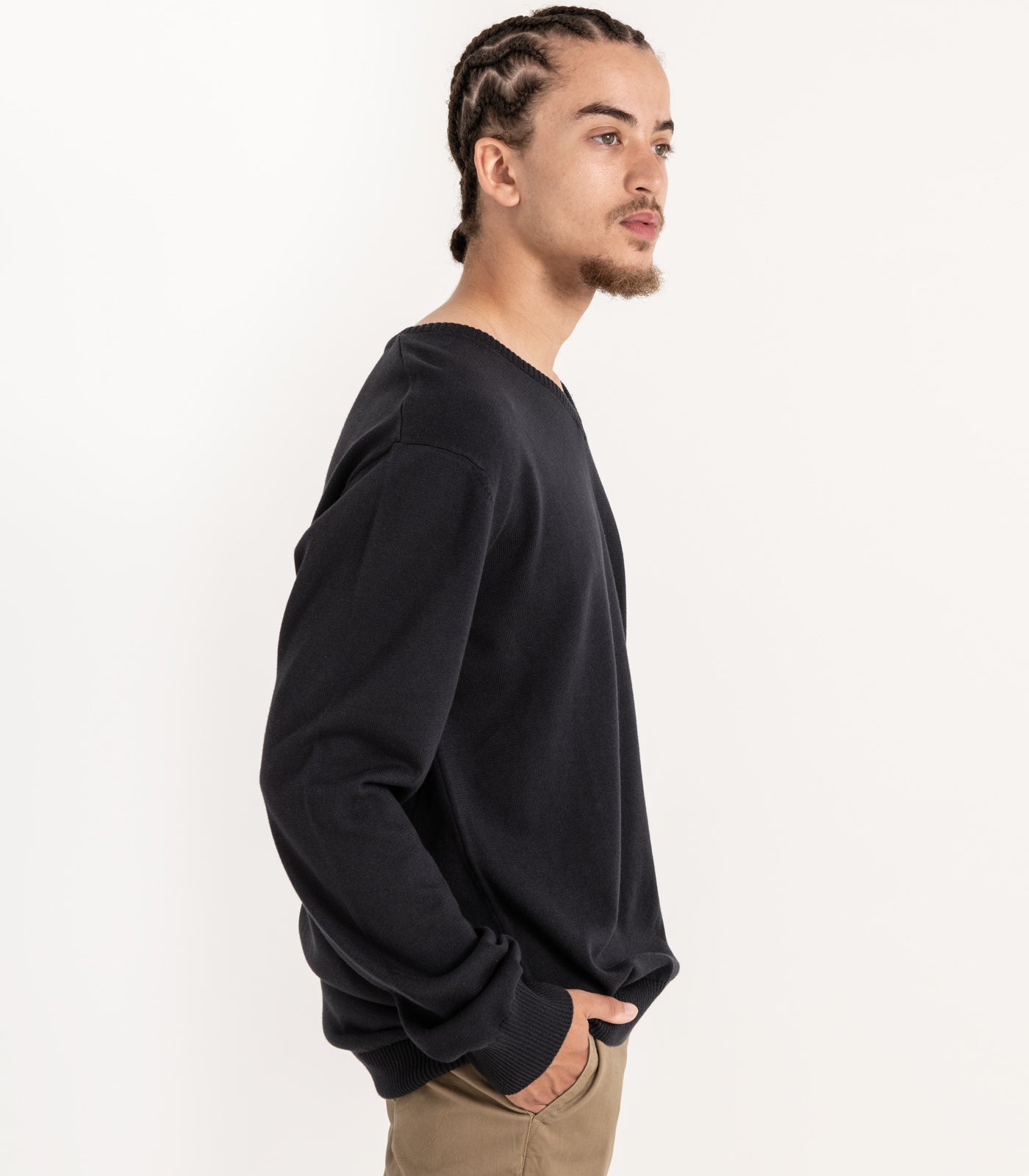 Bhumi Organic Cotton - Fine Knit V Neck Sweater - Charcoal