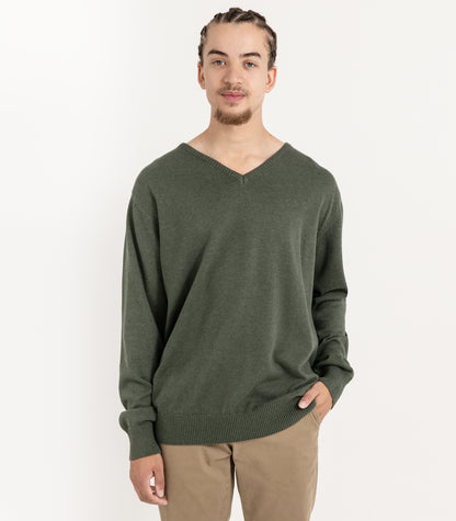 Bhumi Organic Cotton - Fine Knit V Neck Sweater - Olive