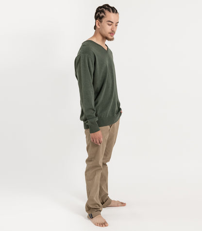 Bhumi Organic Cotton - Fine Knit V Neck Sweater - Olive