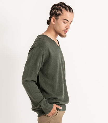 Bhumi Organic Cotton - Fine Knit V Neck Sweater - Olive