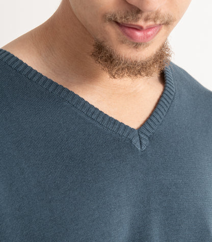 Bhumi Organic Cotton - Fine Knit V Neck Sweater - Orion Blue
