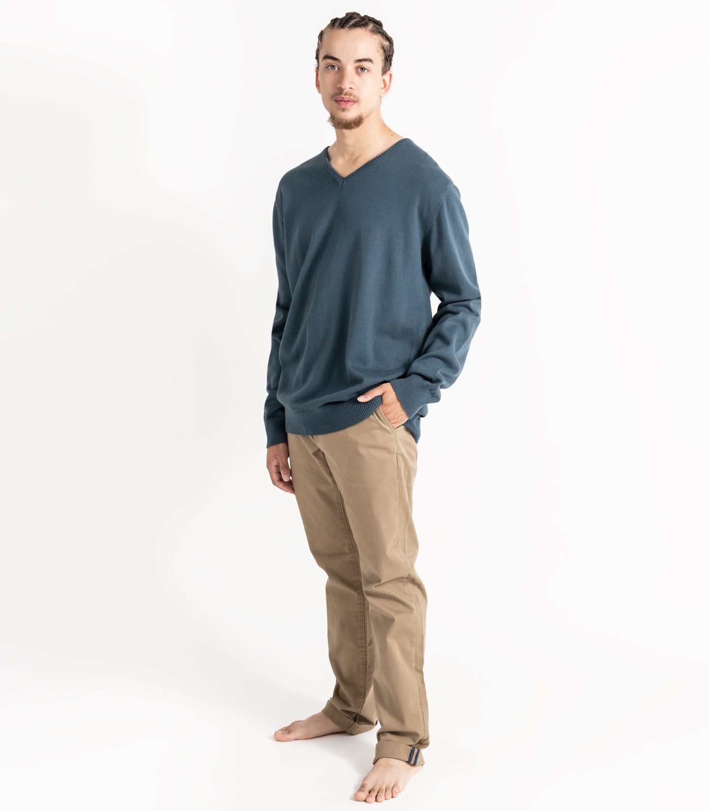 Bhumi Organic Cotton - Fine Knit V Neck Sweater - Orion Blue