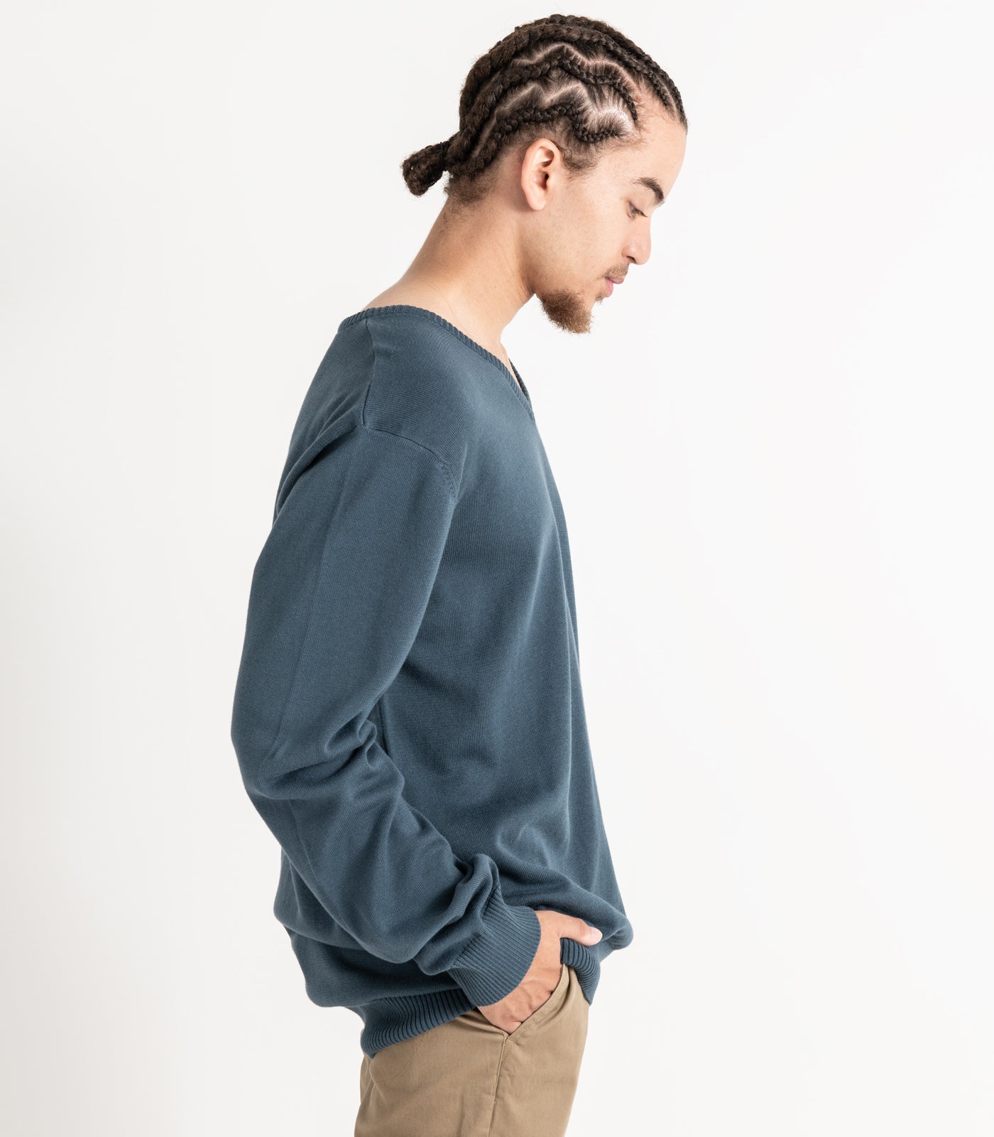 Bhumi Organic Cotton - Fine Knit V Neck Sweater - Orion Blue