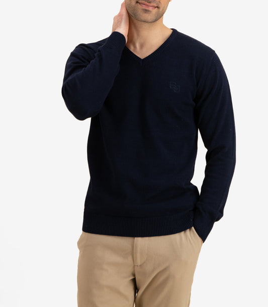 Bhumi Organic Cotton - Fine Knit V Neck Sweater - Navy