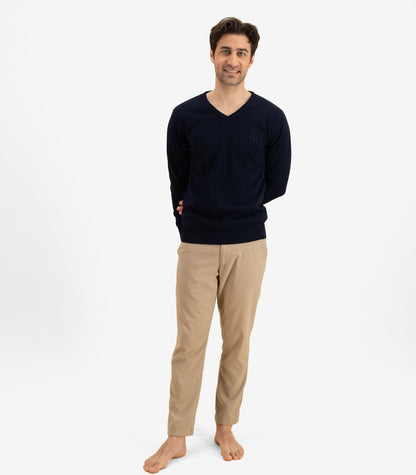 Bhumi Organic Cotton - Fine Knit V Neck Sweater - Navy