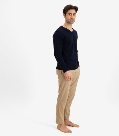 Bhumi Organic Cotton - Fine Knit V Neck Sweater - Navy