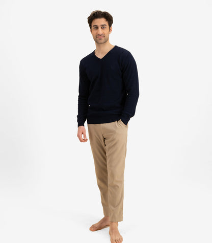 Bhumi Organic Cotton - Fine Knit V Neck Sweater - Navy