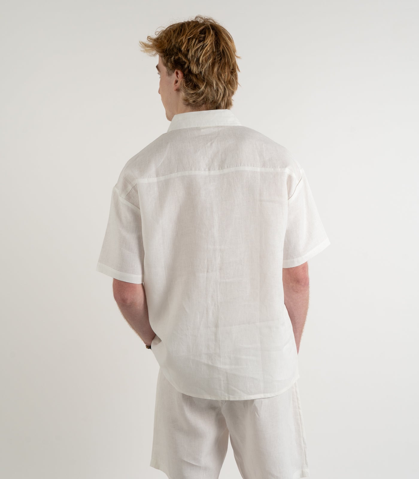 Mens Organic Linen Lounge Shirt - White