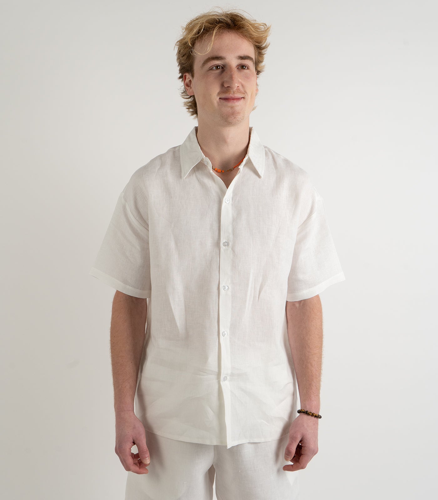 Mens Organic Linen Lounge Shirt - White