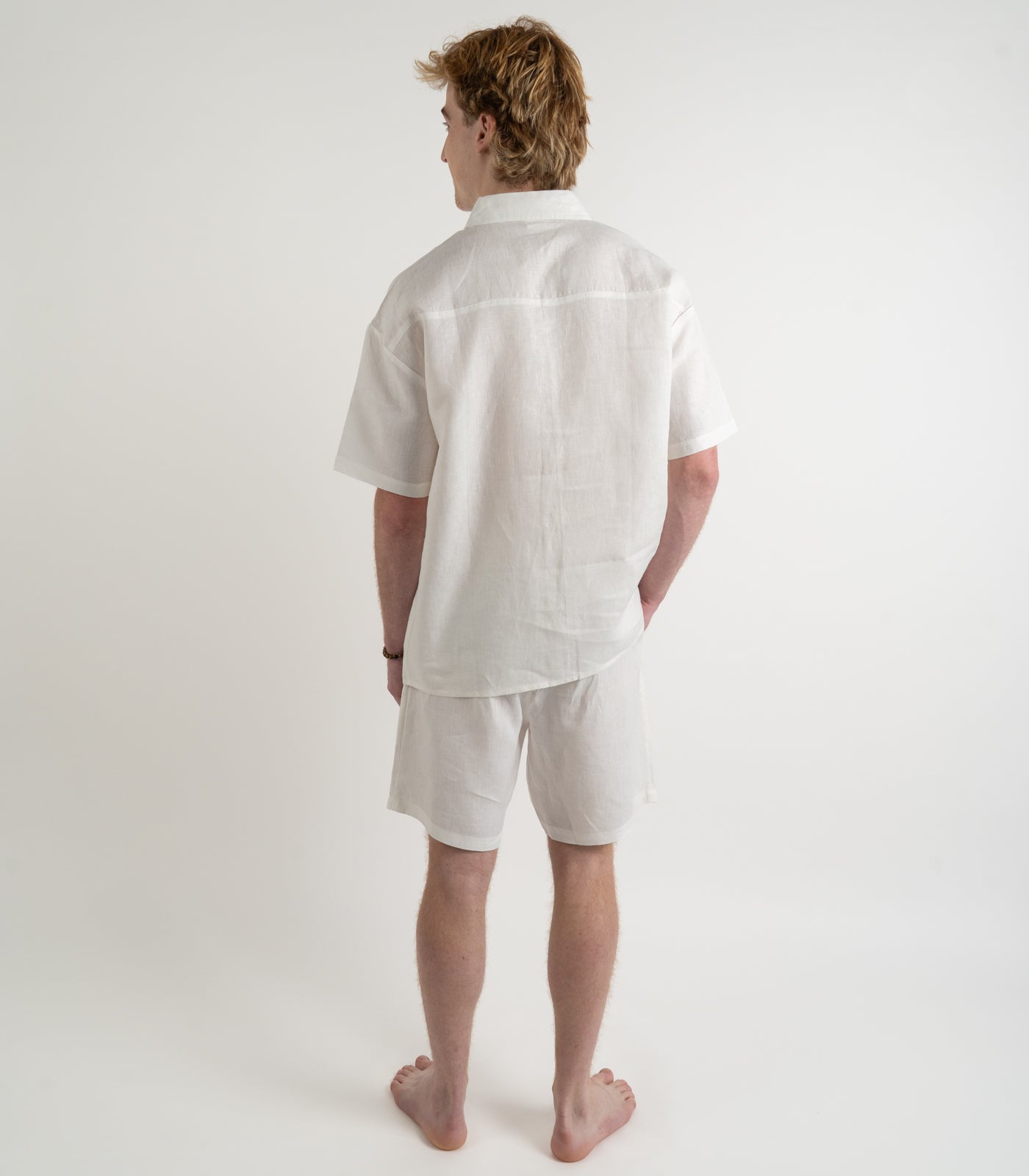 Mens Organic Linen Lounge Shirt - White