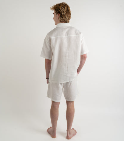 Mens Organic Linen Lounge Shirt - White