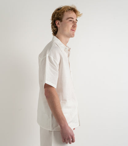 Mens Organic Linen Lounge Shirt - White
