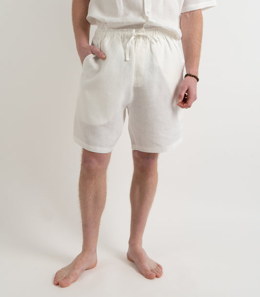 Men’s Organic Linen Lounge Shorts - White
